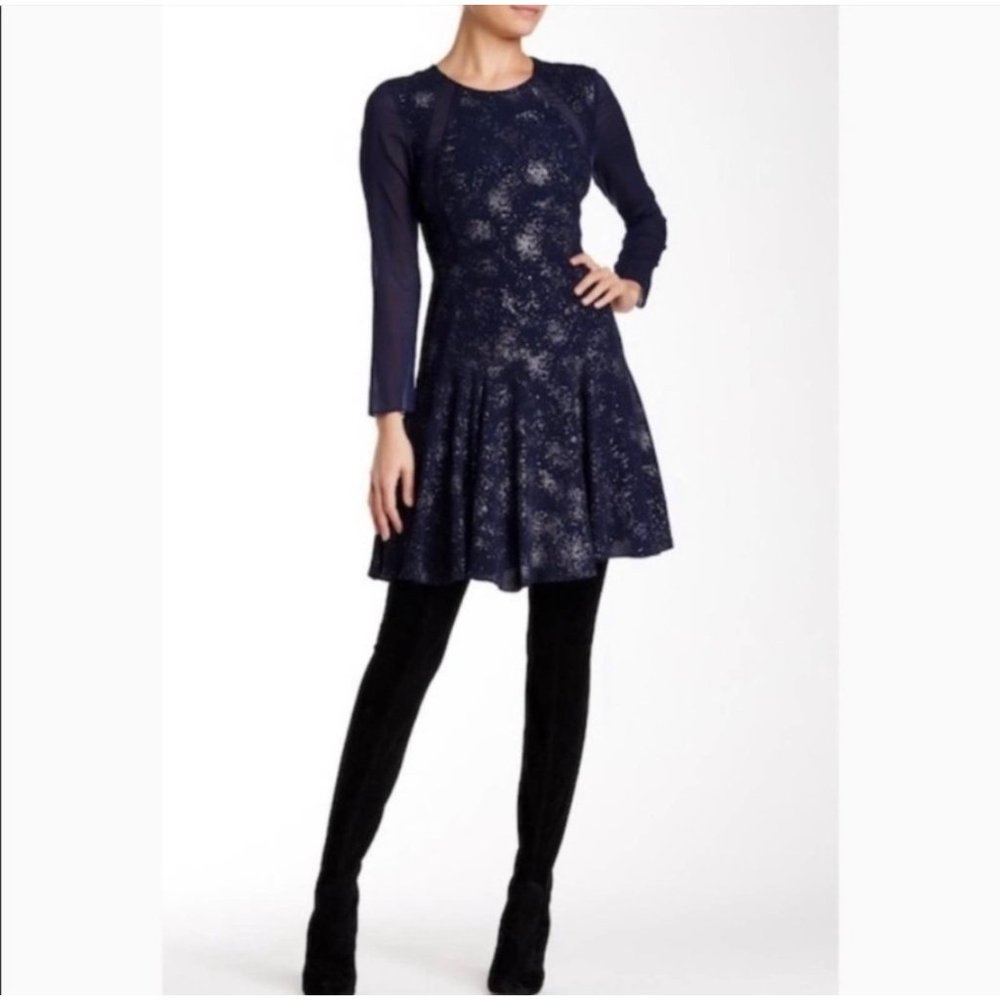 Rebecca Taylor Foil Silk Fit and Flare Dress 10 - Picture 2 of 9